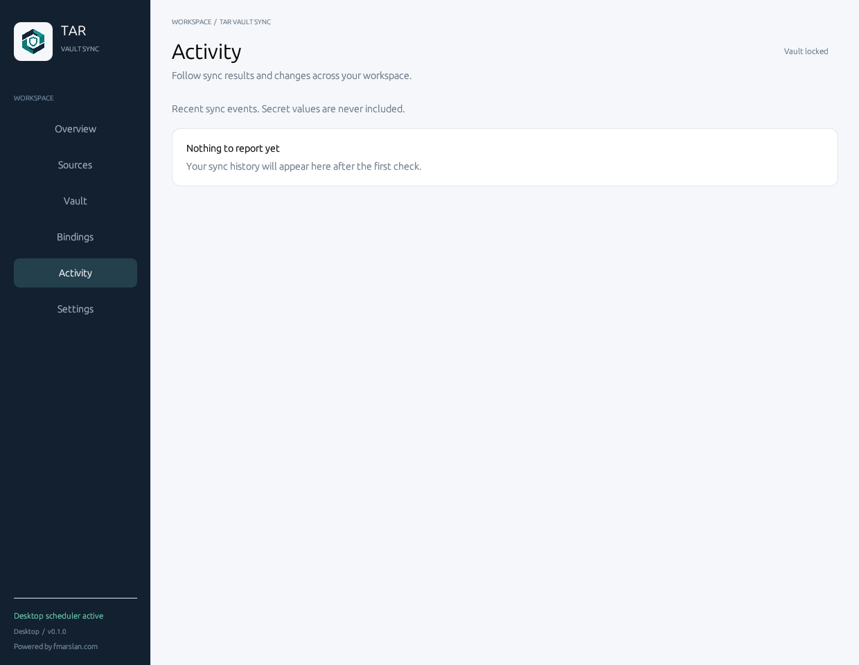 Activity page in an empty synthetic workspace
